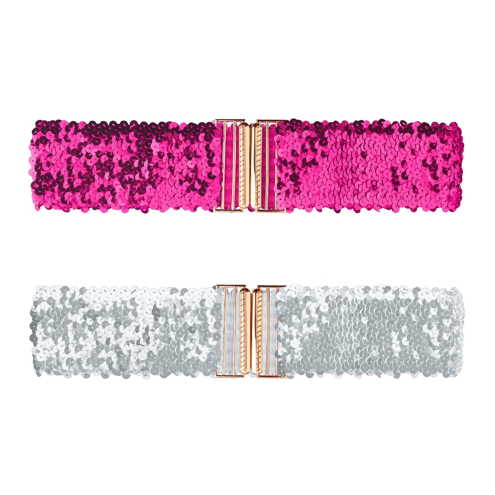 7743 Womens Wide Waist Belts Interlock Buckles Sequins Decor Shinny